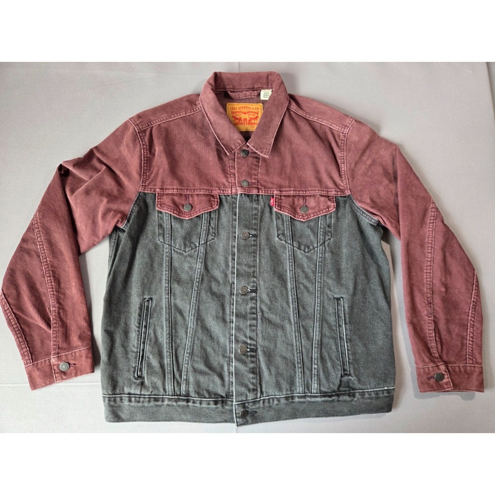 Levi Jacket Mens Large Black Maroon Corduroy Jean Denim Trucker Classic